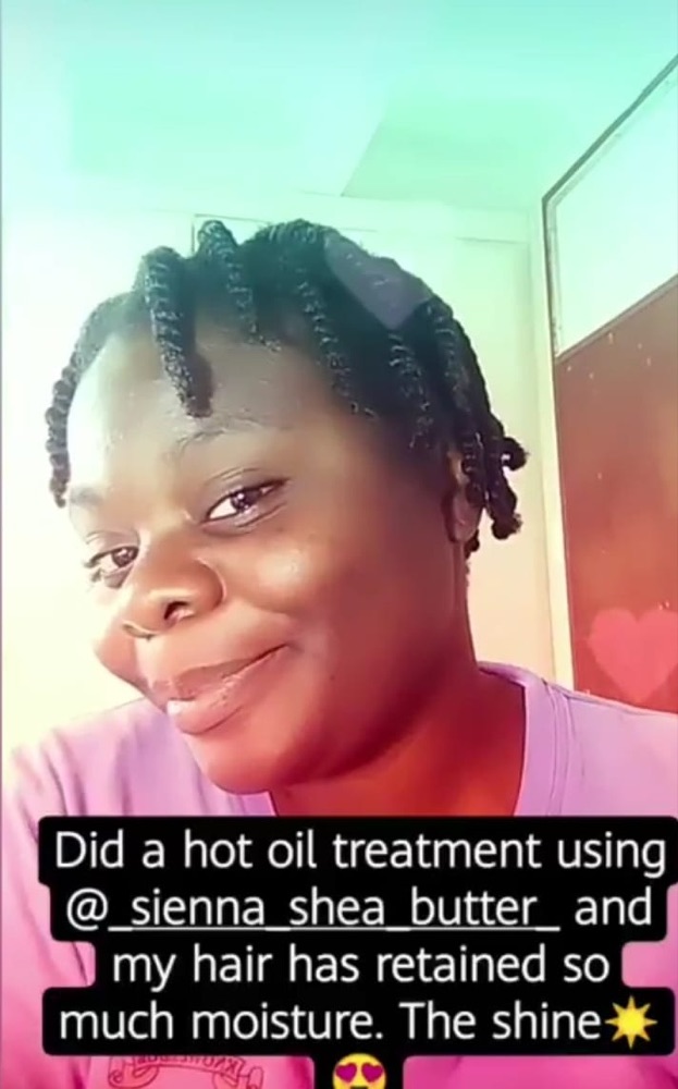 A customer sharing her moisturised hair after a hot-oil care session