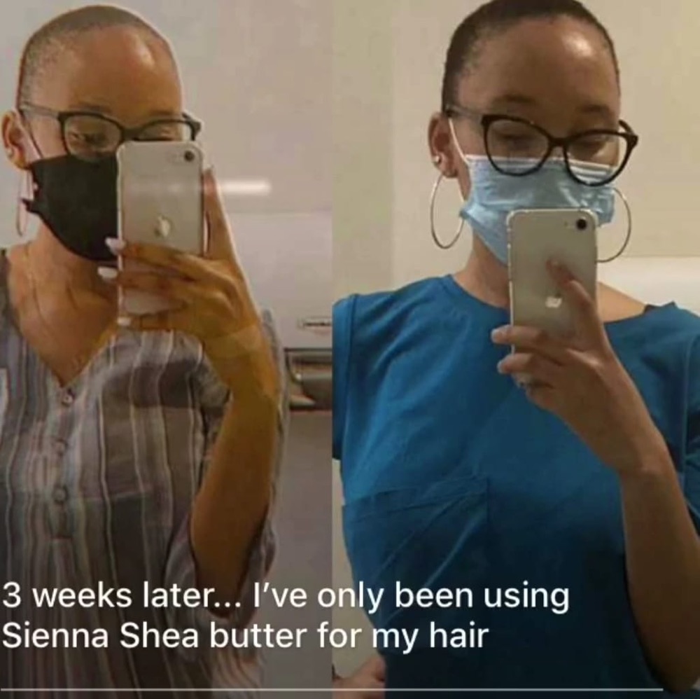A customer sharing her hair progress after three weeks